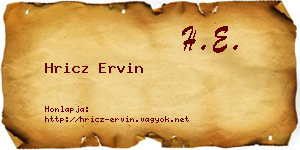 Hricz Ervin névjegykártya